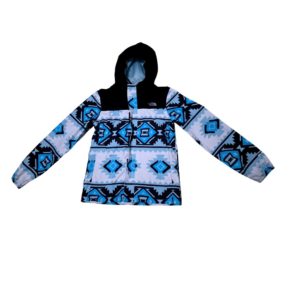 The North Face Girls Southwestern Print Hooded Jacket Sz 10/12 Blue‎ Black White